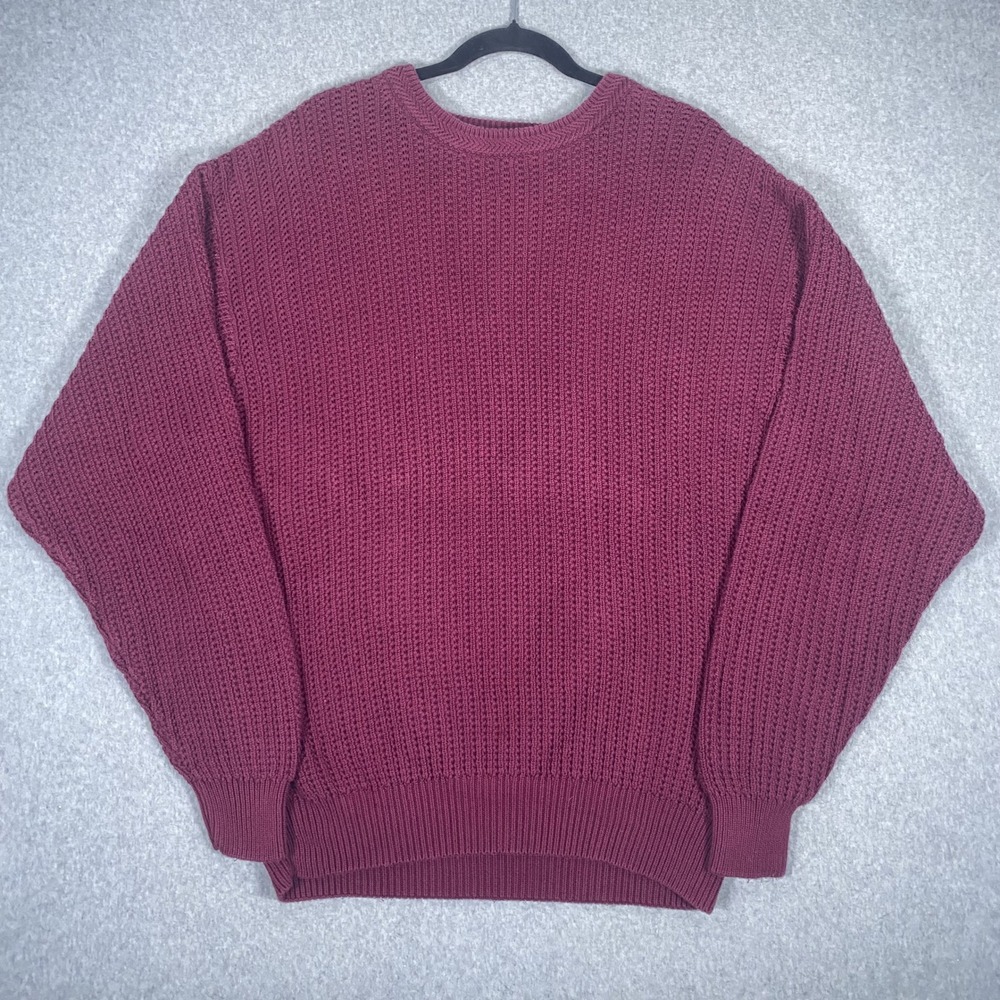 St. John's Bay Sweater Mens XLT Burgundy Red Shaker Stitch Cotton Crewneck